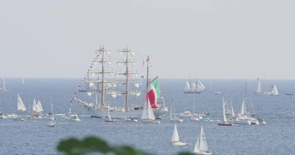 Όμορφη θέα ενός Tall Ships Race με Ιστιοφόρα και Σκάφη — Αρχείο Βίντεο