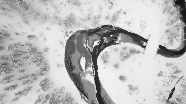 Frozen Abstract Lake In Snow Covered Forest — Stock videók