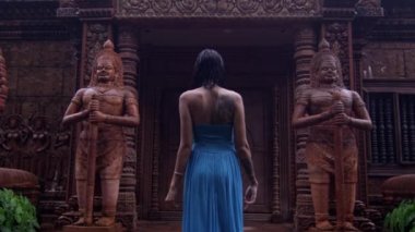 Canlı Mavi Elbiseli Güzel Genç Kadın