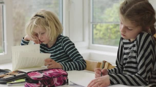 Девочка и мальчик на домашнем обучении в связи с Covid-19 — стоковое видео