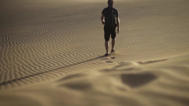 Fußabdrücke eines Menschen, der in der Wüste wandelt — Stockvideo