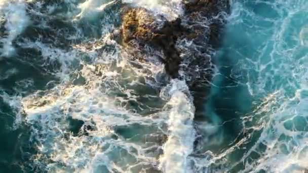 Drone Over Sea Crashing Over Rocks — Stock Video