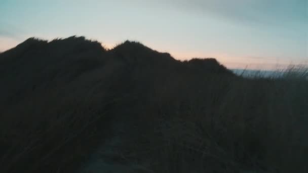 Se déplacer le long du chemin de plage vers le coucher du soleil — Video