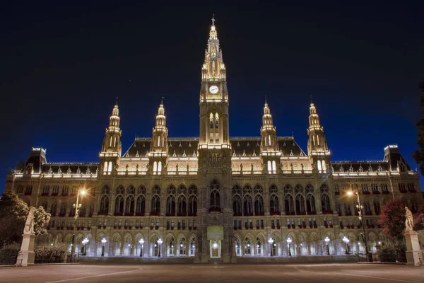 Vienna by Night. The townhall in Vienna - Wiener Rathaus - is one of the most impressive buildings in Vienna. Rare shot with the town hall square empty.