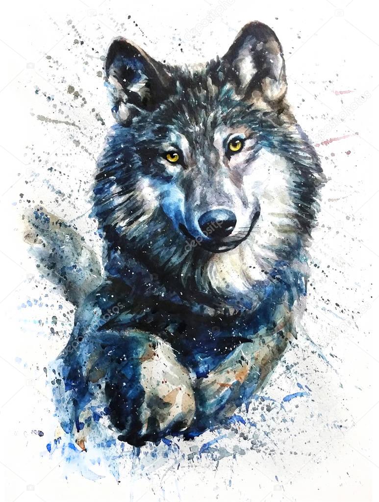 Wolf watercolor predator