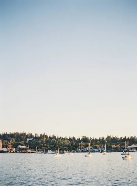 Boats anchored at harbor — Stock Photo, Image