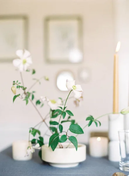 Setting table decorated with flowers — Stock Photo