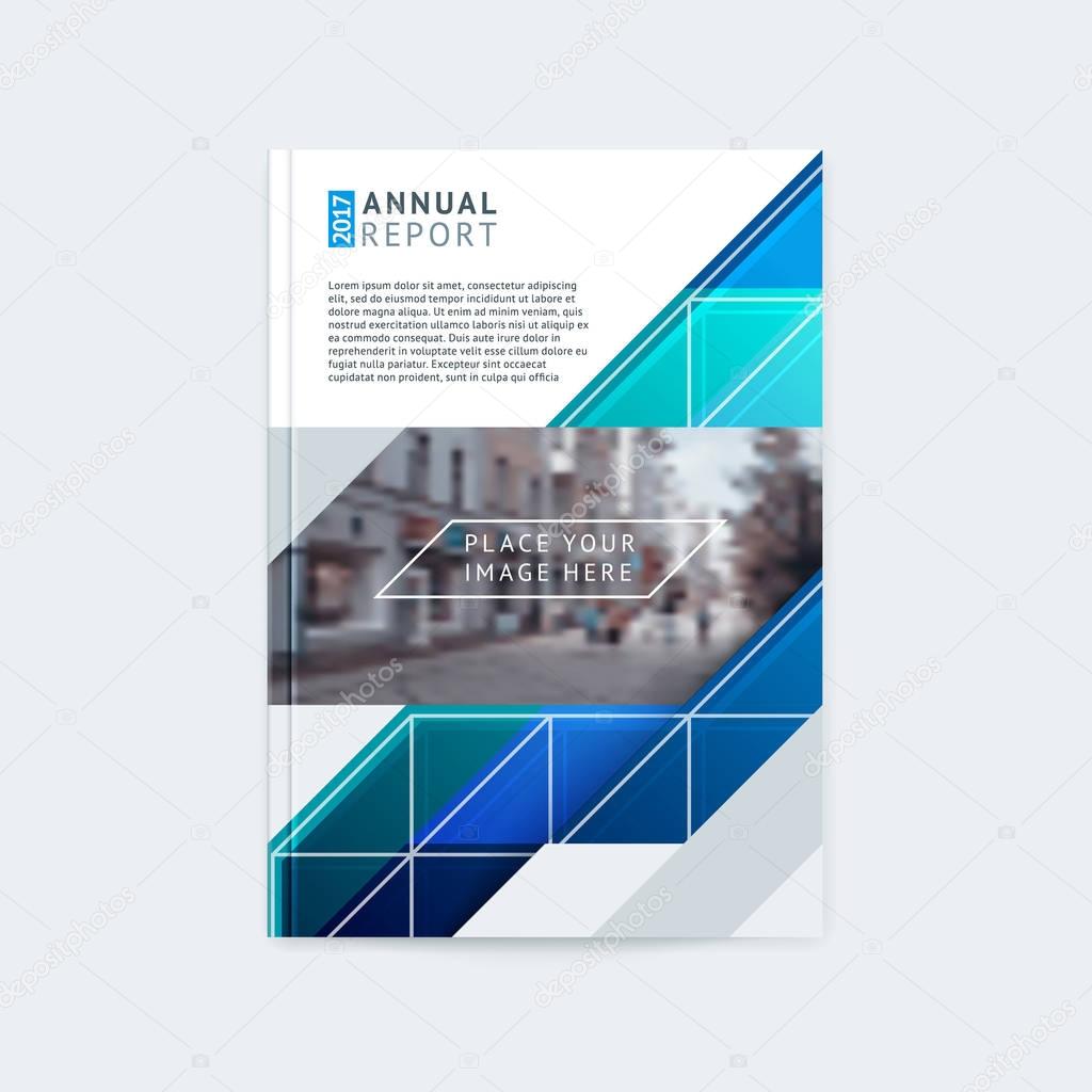 Brochure template layout, cover design annual report, magazine with polygonal triangles, stripes and texture with space for photo, text and logo. Vector illustration in modern flat style