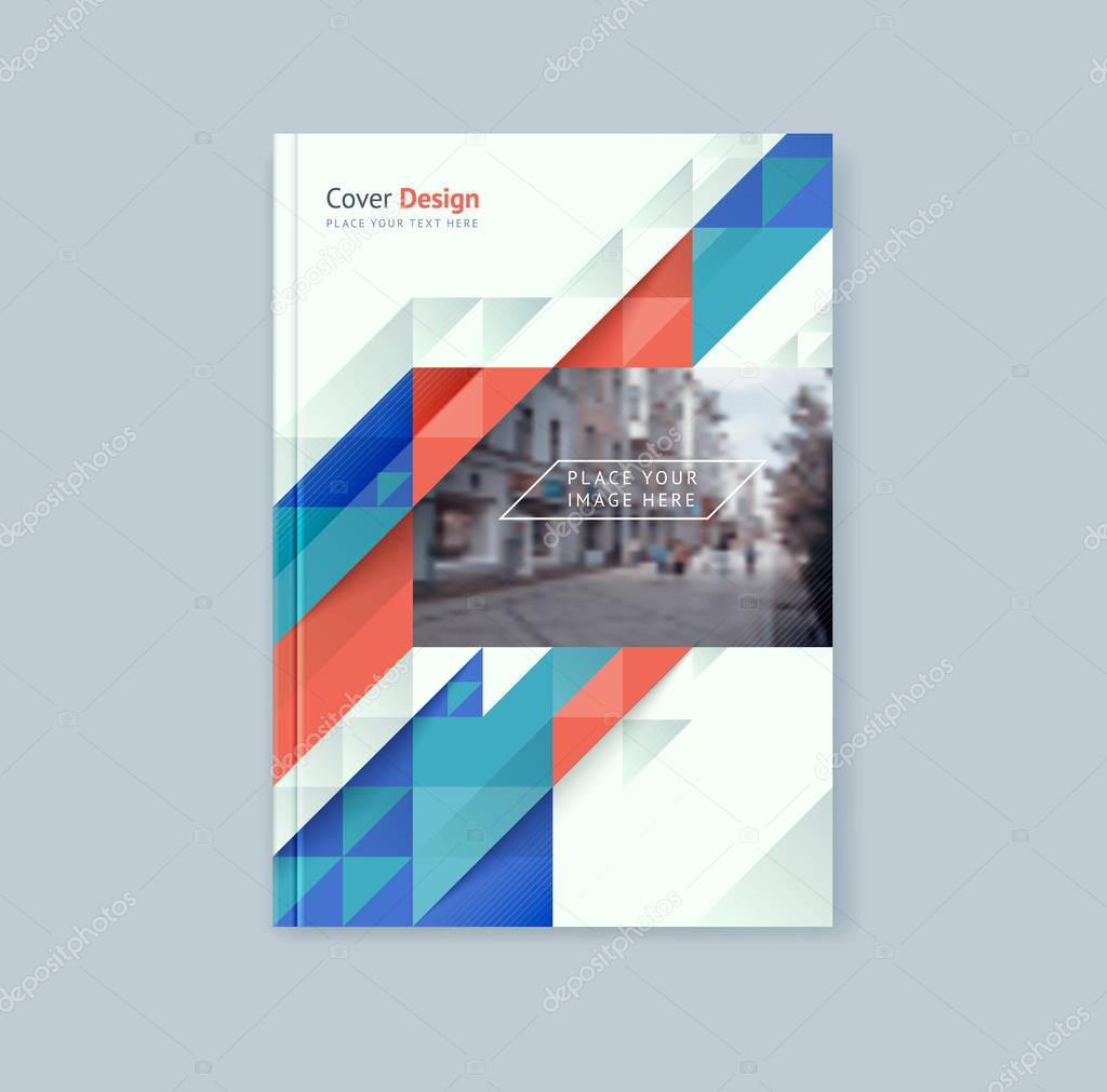 Brochure template layout, cover design annual report, magazine with polygonal triangles, stripes and texture with space for photo, text and logo. Vector illustration in modern flat style
