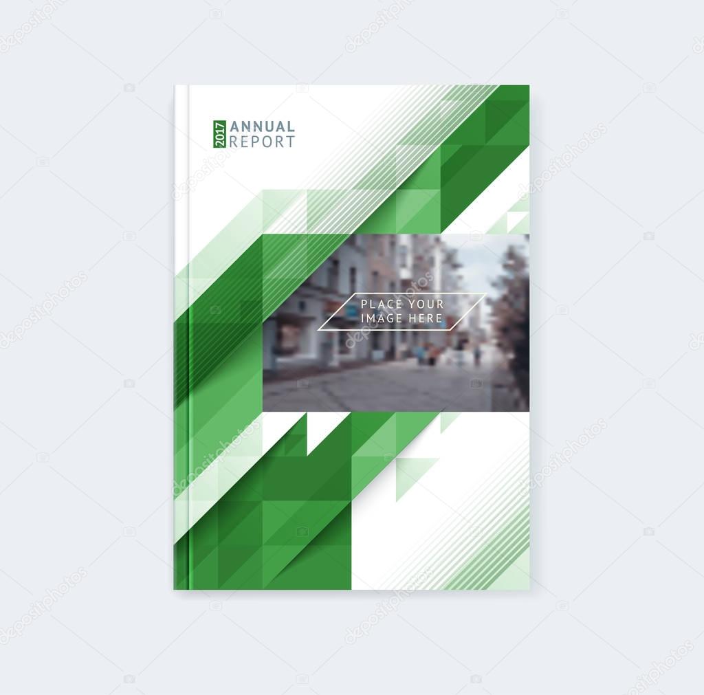 Brochure template layout, cover design annual report, magazine with polygonal triangles, stripes and texture with space for photo, text and logo. Vector illustration in modern flat style