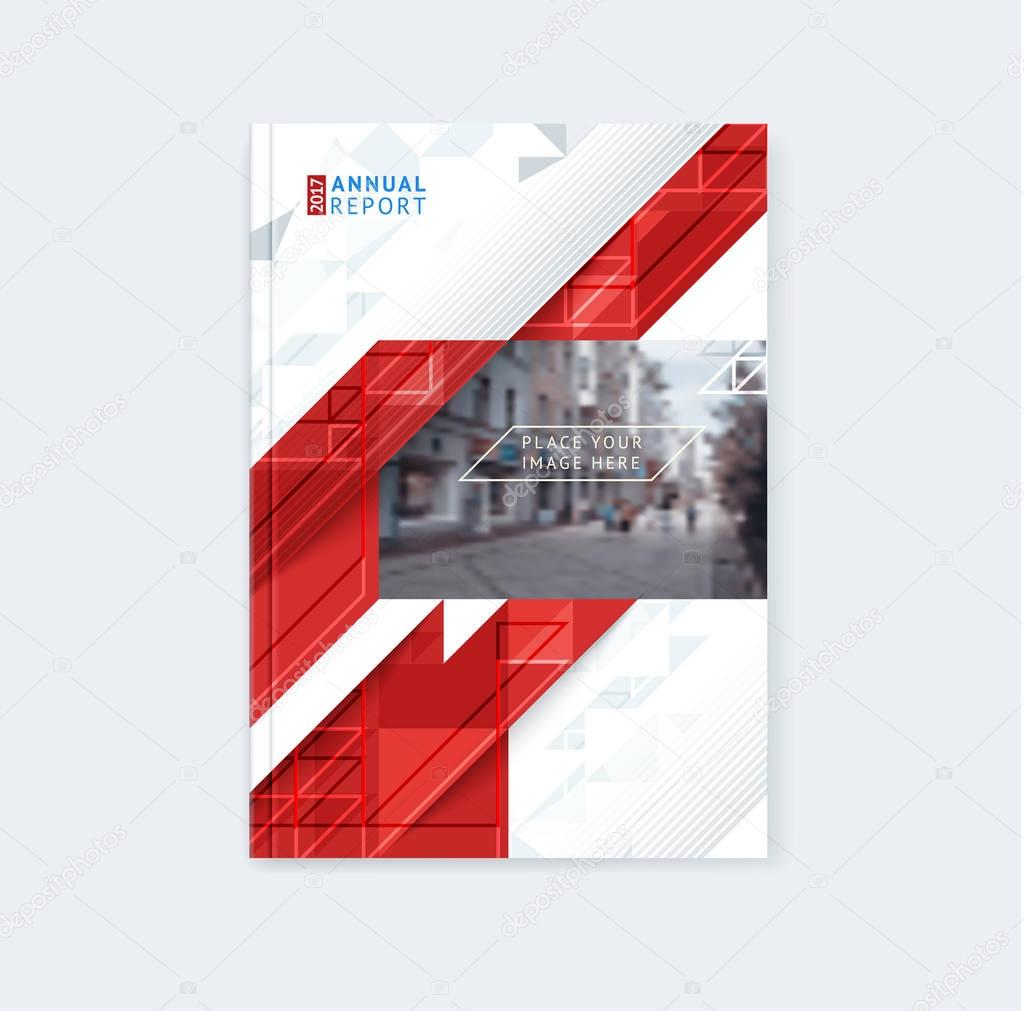 Brochure template layout, cover design annual report, magazine with polygonal triangles, stripes and texture with space for photo, text and logo. Vector illustration in modern flat style