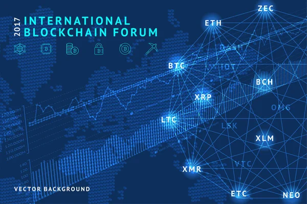 Blockchain φόντο με εικονίδια — Διανυσματικό Αρχείο