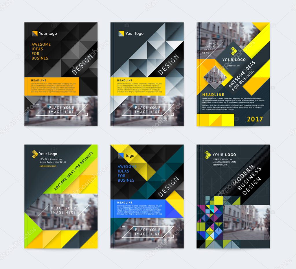 Set of booklet cover design templates, poster, magazine, brochures, flyers A4 with logo, place for photo and text