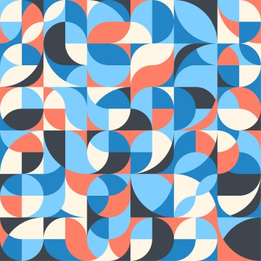 Parlak renklerde basit geometrik şekillerin kusursuz deseni. Web, sunum, markalaşma paketi, kumaş baskısı, duvar kağıdı için modern tasarım şablonu.
