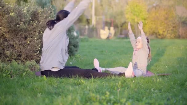 Mother and daughter training in the park — Stock Video