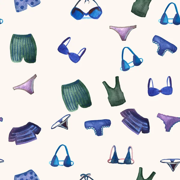 Seamless Pattern Blue Green Purple Underwear Panties Bras Neutral Beige — 스톡 사진