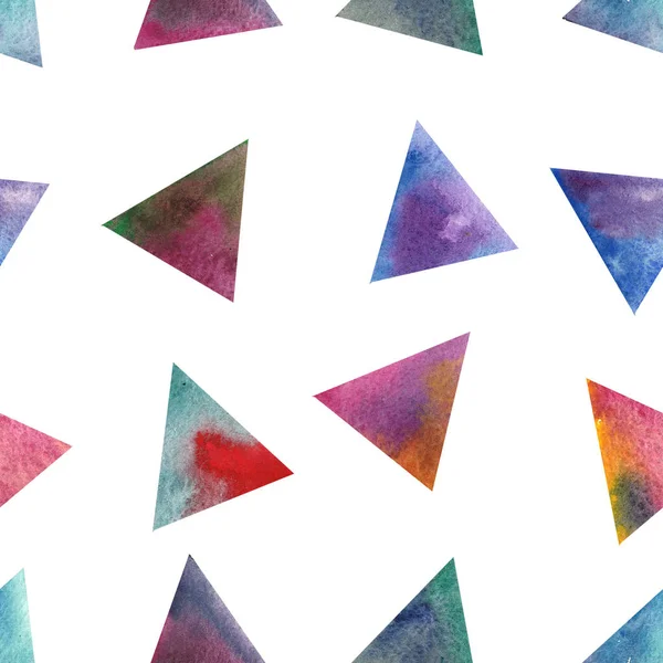 Abstraktní Bezešvé Vzor Akvarelu Barevných Trojúhelníků Neutrálním Bílém Pozadí — Stock fotografie