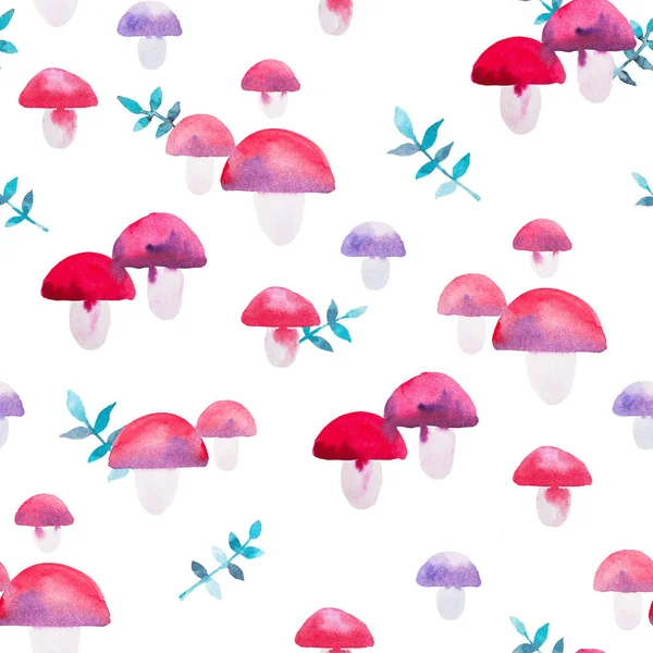 빨간 버섯과 추상 watrecolor 밝은 원활한 패턴 — 스톡 사진