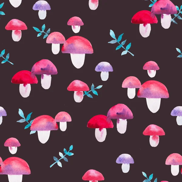 빨간 버섯과 추상 watrecolor 밝은 원활한 패턴 — 스톡 사진