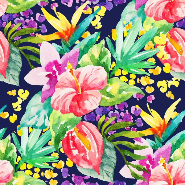 Akvarelu květinové botanické bezešvé vzor. Dobré pro tisk — Stock fotografie