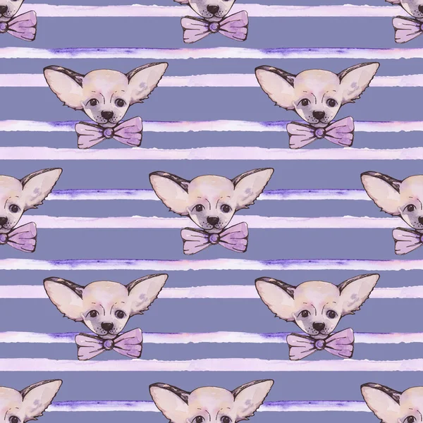 Watercolor dog seamless pattern with abstract backdrop