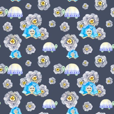 Suluboya kaplumbağalar Dikişsiz desen doku karikatür arpacık stilize