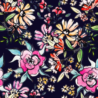 Suluboya çiçek botanik seamless modeli. İyi baskı için 