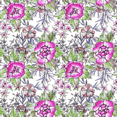 Suluboya çiçek botanik seamless modeli. İyi baskı için 