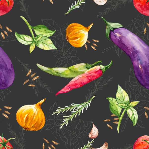 水彩風の野菜のシームレス パターン — ストック写真