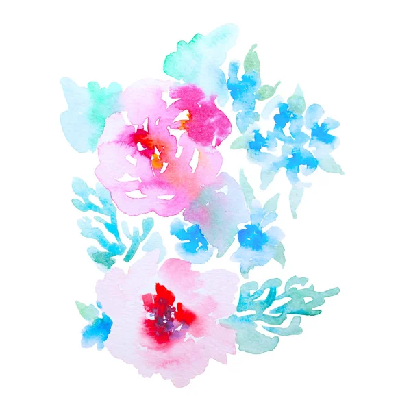 Ilustracja kwiaty akwarela. Skład na białym tle. Dobre dla — Zdjęcie stockowe