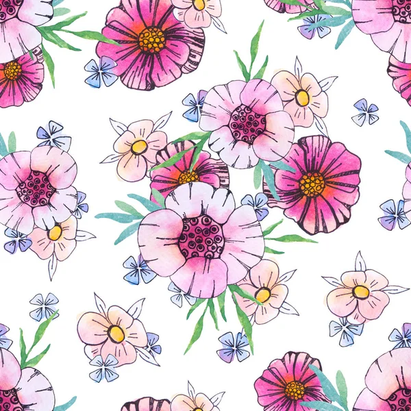 Akvarell botaniska sömlös blommönster. Bra för utskrift — Stockfoto