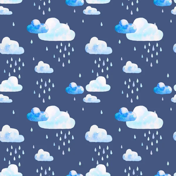 Aquarel naadloze patroon. Wolken in het regenachtige weer — Stockfoto