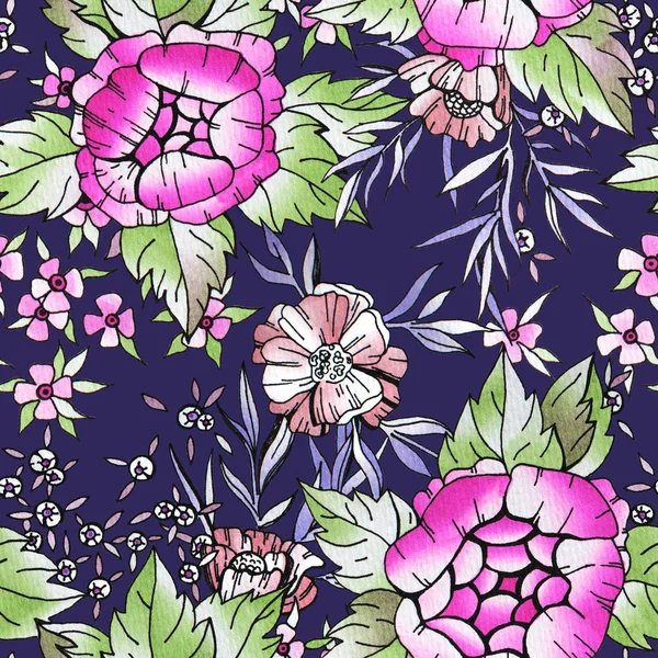 Watercolor floral botanical seamless pattern. Good for printing — Stock Photo, Image