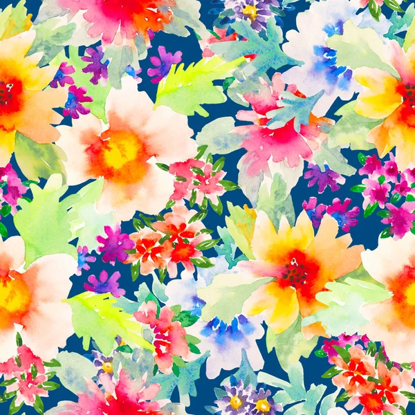 Akvarelu květinové botanické bezešvé vzor. Dobré pro tisk — Stock fotografie