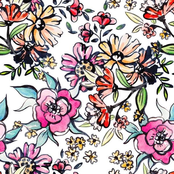 Ακουαρέλα floral μοτίβο βοτανικό άνευ ραφής. Καλό για εκτύπωση — Φωτογραφία Αρχείου