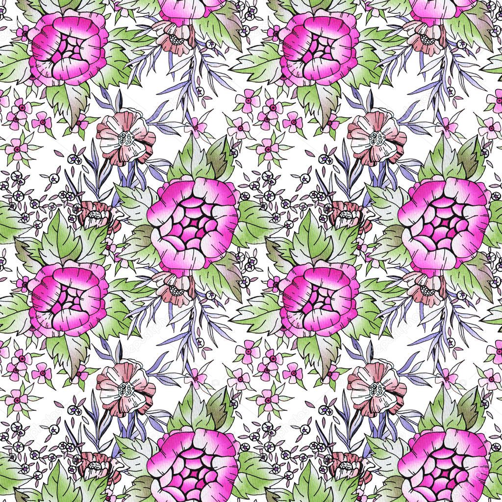 Watercolor floral botanical seamless pattern. Good for printing 