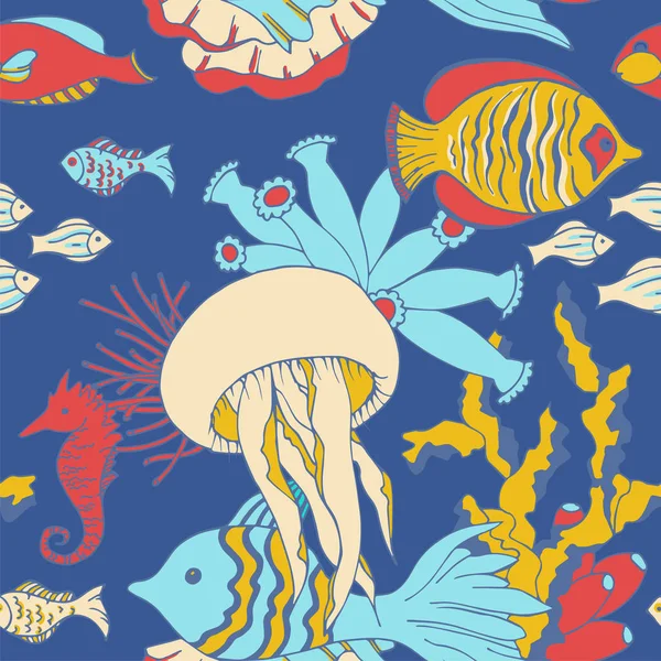 Vector undervattens havet liv sömlösa mönster textur — Stock vektor