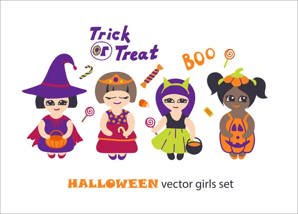 Halloween vector clipart set with kids in costumes — Stock Vector