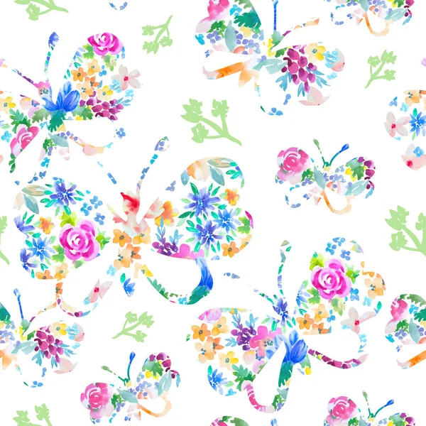 Watercolor seamless pattern with colorful butterflies. Good for — Stock Photo, Image