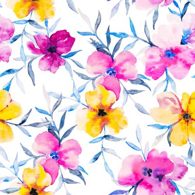 Suluboya çiçek botanik seamless modeli. İyi baskı için