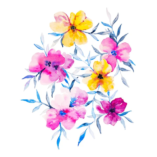 Ilustración flores acuarela. Composición aislada. Bueno para — Foto de Stock