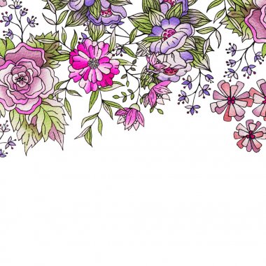 Davetiye suluboya çiçekli düğün günü için