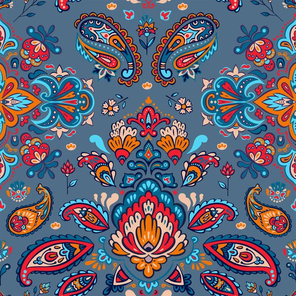 Indian colorful rug paisley ornament pattern design — Stock Vector
