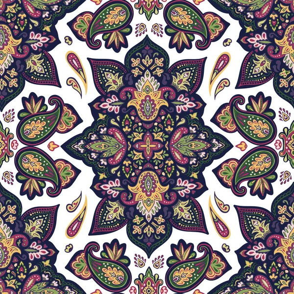 Alfombra colorida india paisley ornamento patrón diseño — Vector de stock