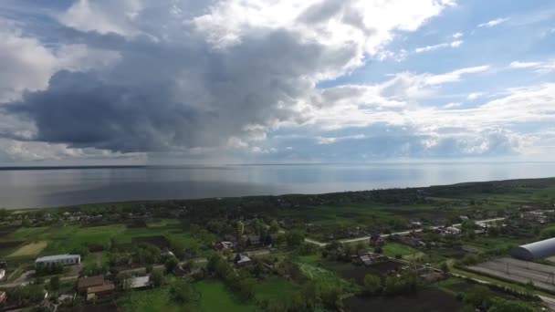 Ar, céu, aldeia, mar, campo — Vídeo de Stock