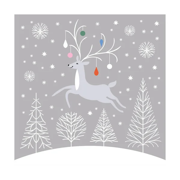 Cartão de Natal com veados — Vetor de Stock