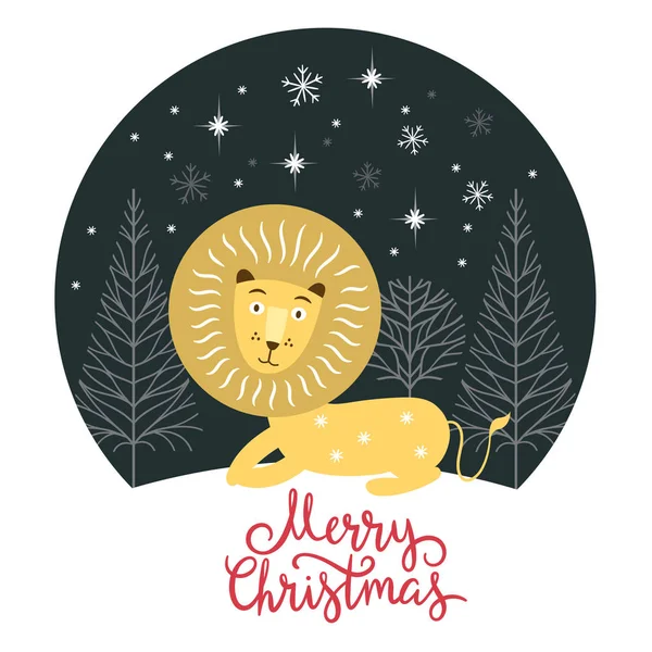 Christmas card with lion — Stock Vector