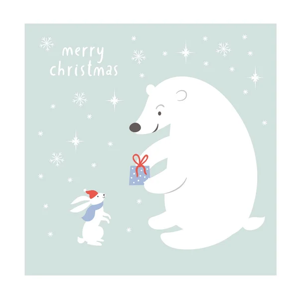 Carte de Noël avec des animaux mignons — Image vectorielle