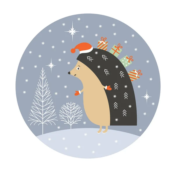 Weihnachtskarte mit Igel — Stockvektor