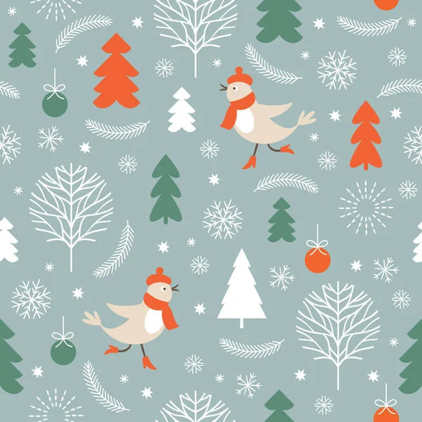 无缝圣诞图案与鸟 — 图库矢量图片